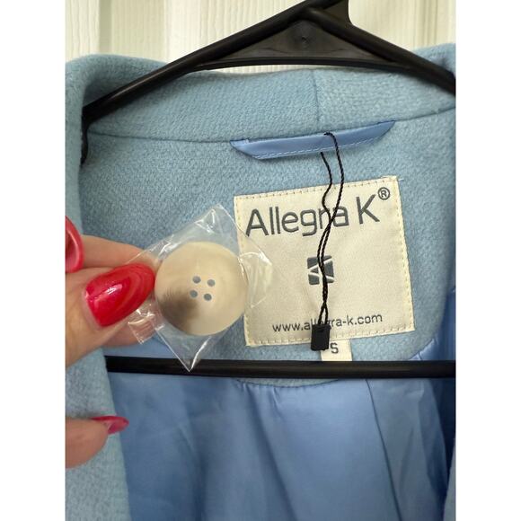 Allegra K light blue double breasted coat winter jacket long with belt NWT Small - Picture 9 of 9